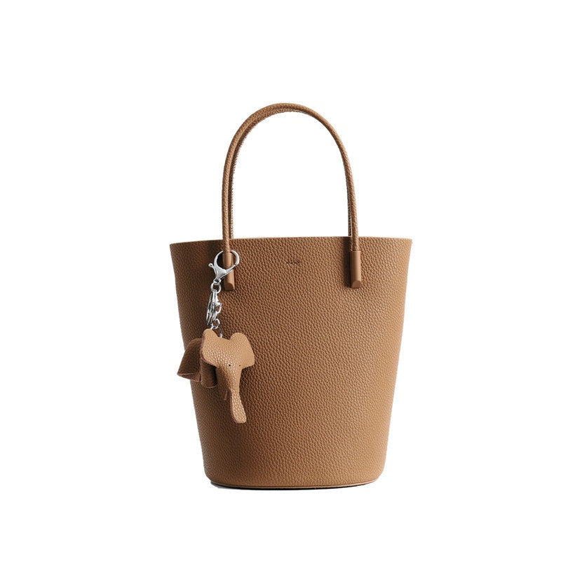 Small Bucket Bag In Grainy Calfskin Leather With Elephant Hanger