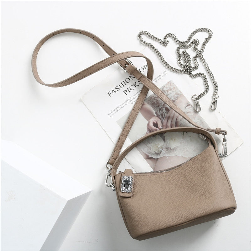 Small Moon Leather Handle Cross Body Bag