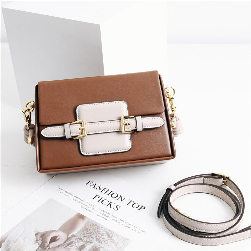 Unique Leather Square Box Shoulder Bag Small