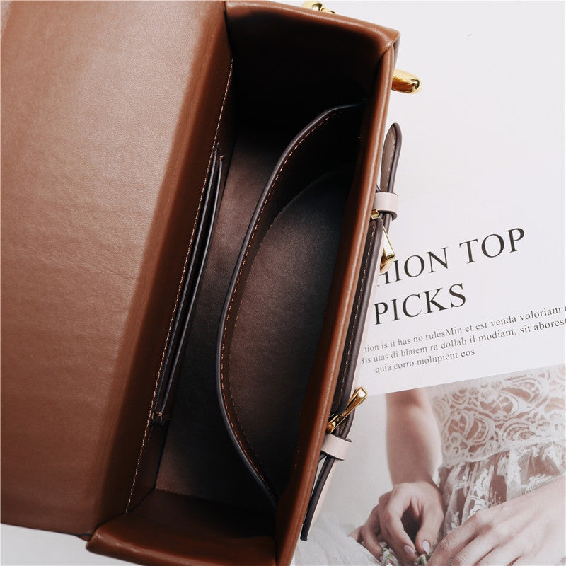 Unique Leather Square Box Shoulder Bag Small