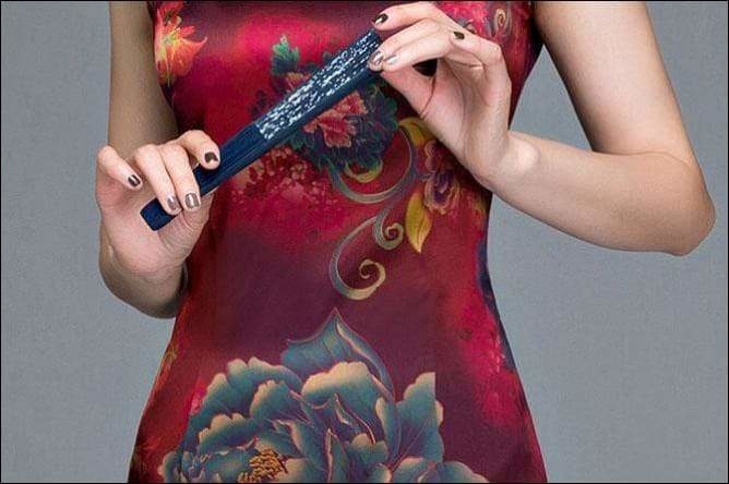 Wine Red Textured Floral Silk Cheongsam