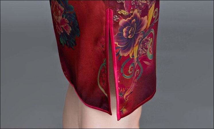 Wine Red Textured Floral Silk Cheongsam