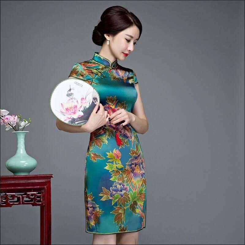 Wine Red Textured Floral Silk Cheongsam