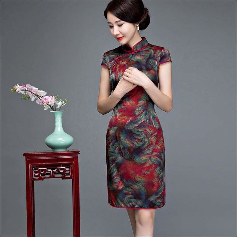Wine Red Textured Floral Silk Cheongsam
