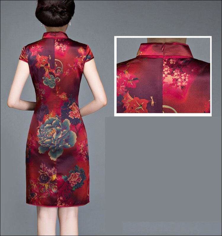 Wine Red Textured Floral Silk Cheongsam