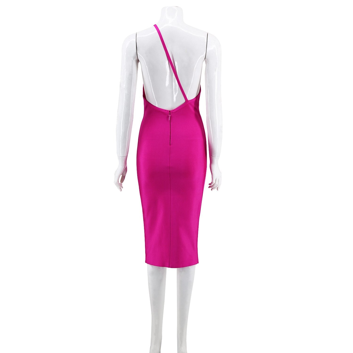 Winnal Backless One Shoulder Knee Length Bodycon Bandage Dress