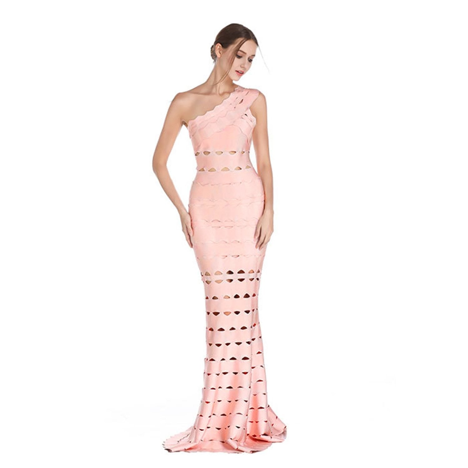 Winnal bardot Party One Shoulder Fishtail Hollow Maxi Bodycon Dress