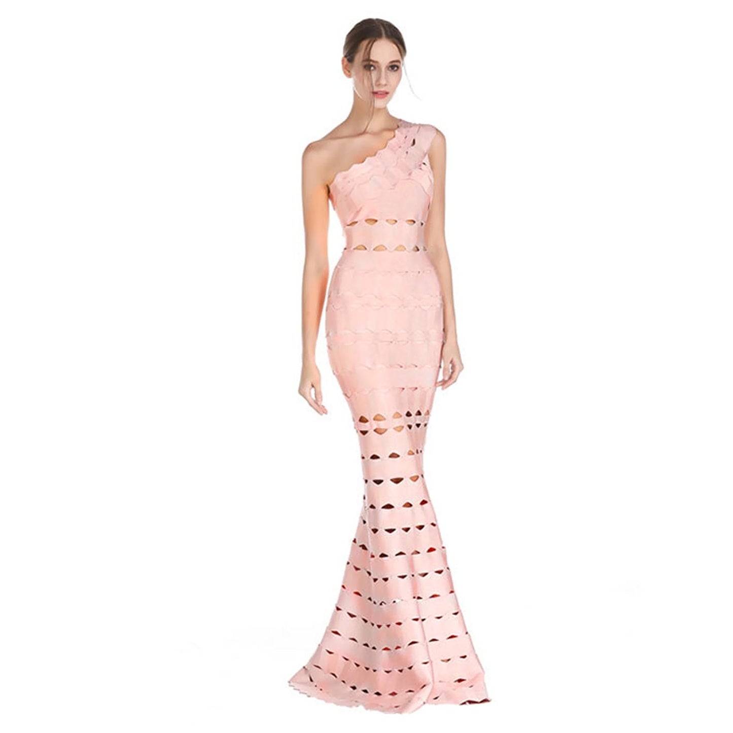 Winnal bardot Party One Shoulder Fishtail Hollow Maxi Bodycon Dress