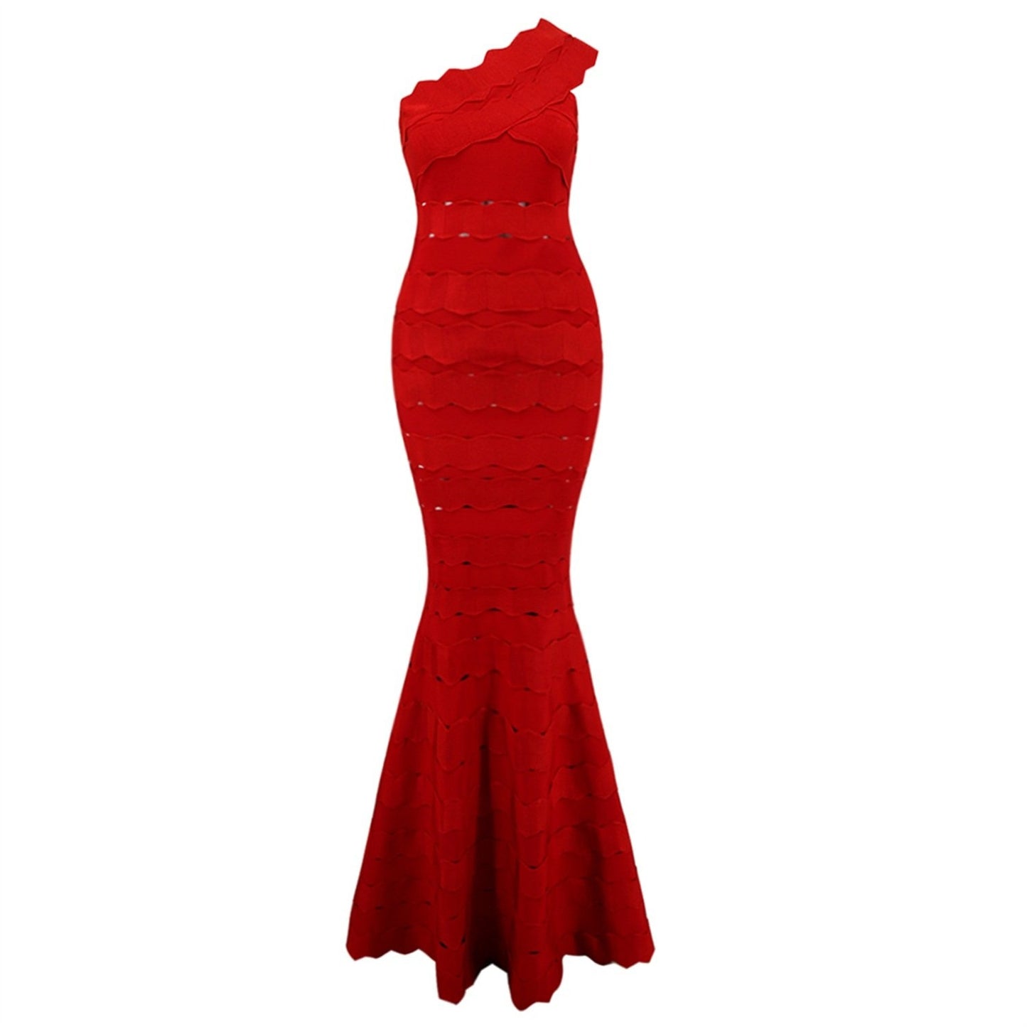 Winnal bardot Party One Shoulder Fishtail Hollow Maxi Bodycon Dress