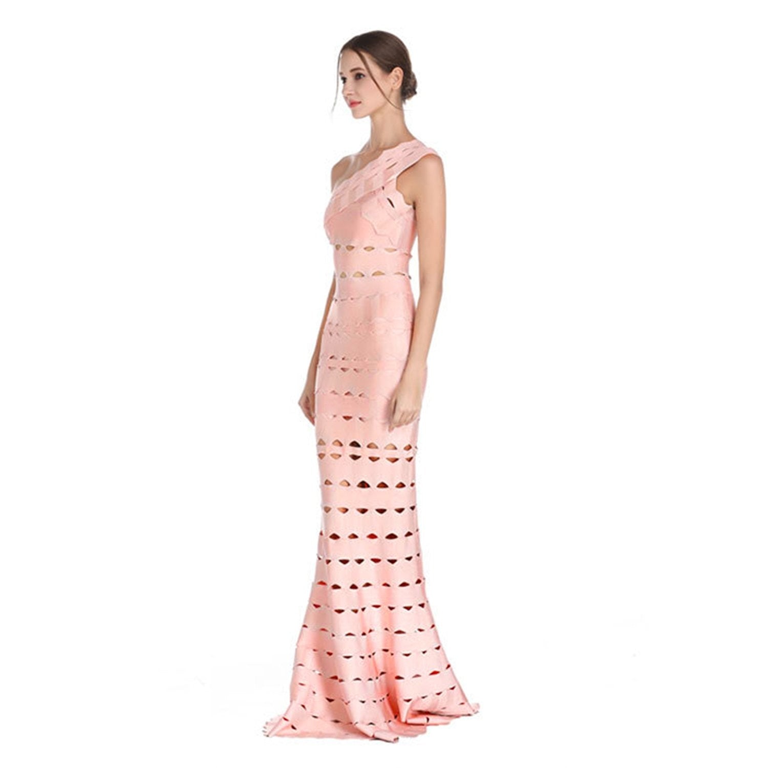 Winnal bardot Party One Shoulder Fishtail Hollow Maxi Bodycon Dress
