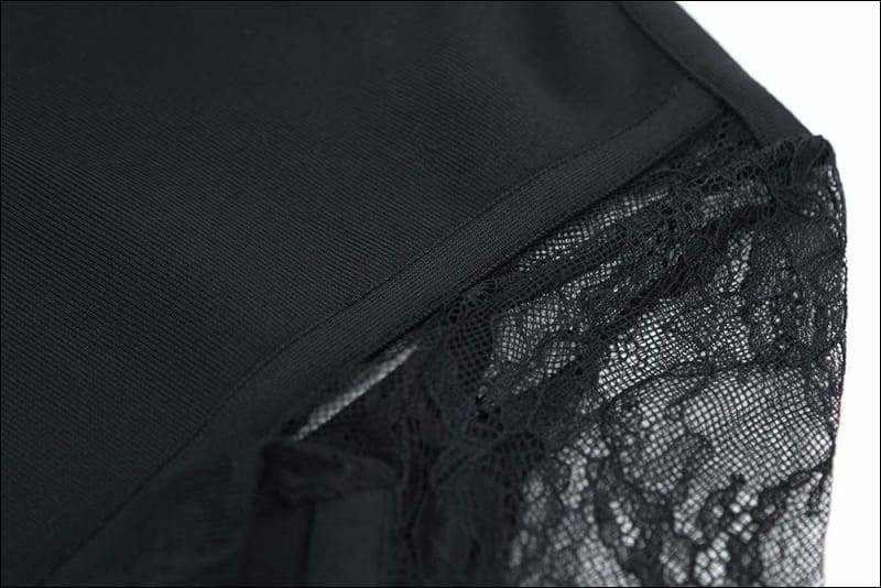 Winnal Black Lace Long Sleeve High Neck Blackless Bodycon Dress