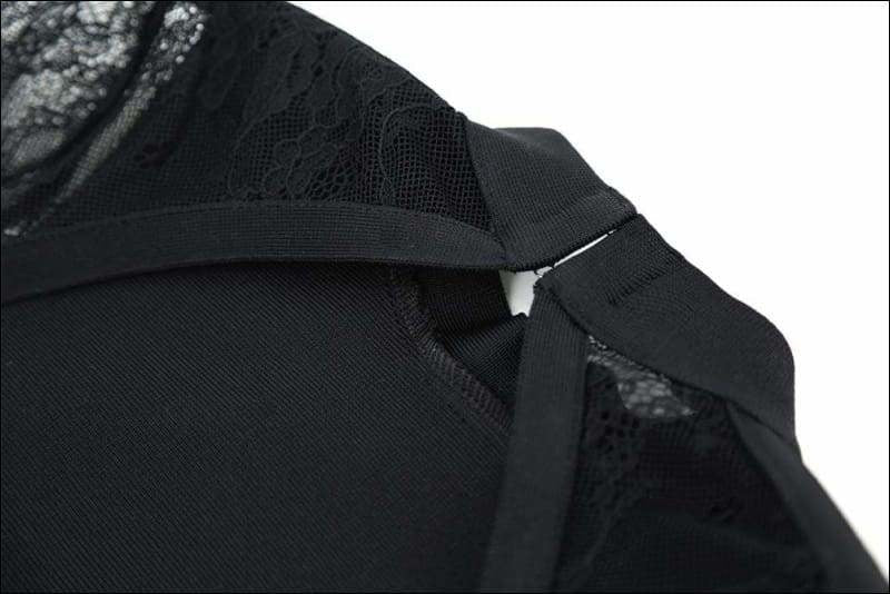 Winnal Black Lace Long Sleeve High Neck Blackless Bodycon Dress