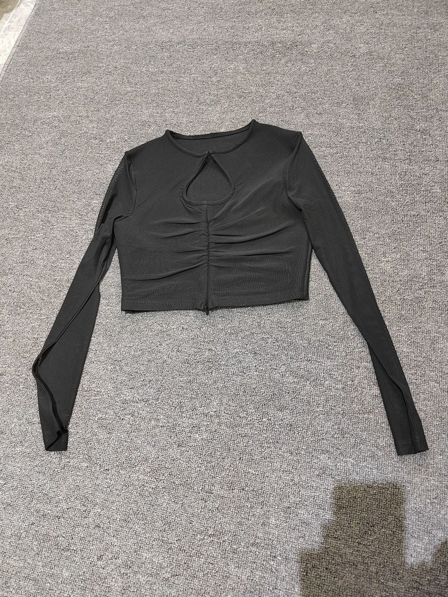 Winnal Black Long Mesh Sleeve Bandage Tops