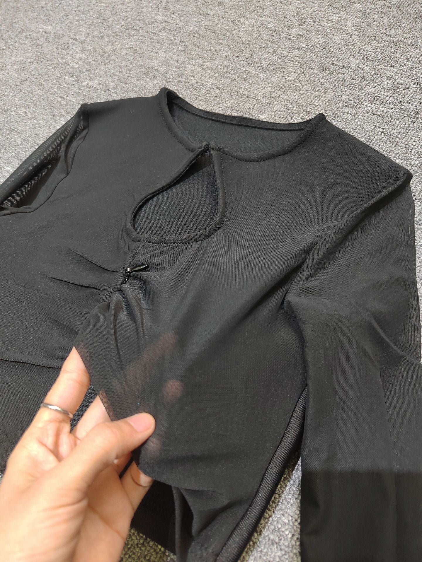 Winnal Black Long Mesh Sleeve Bandage Tops