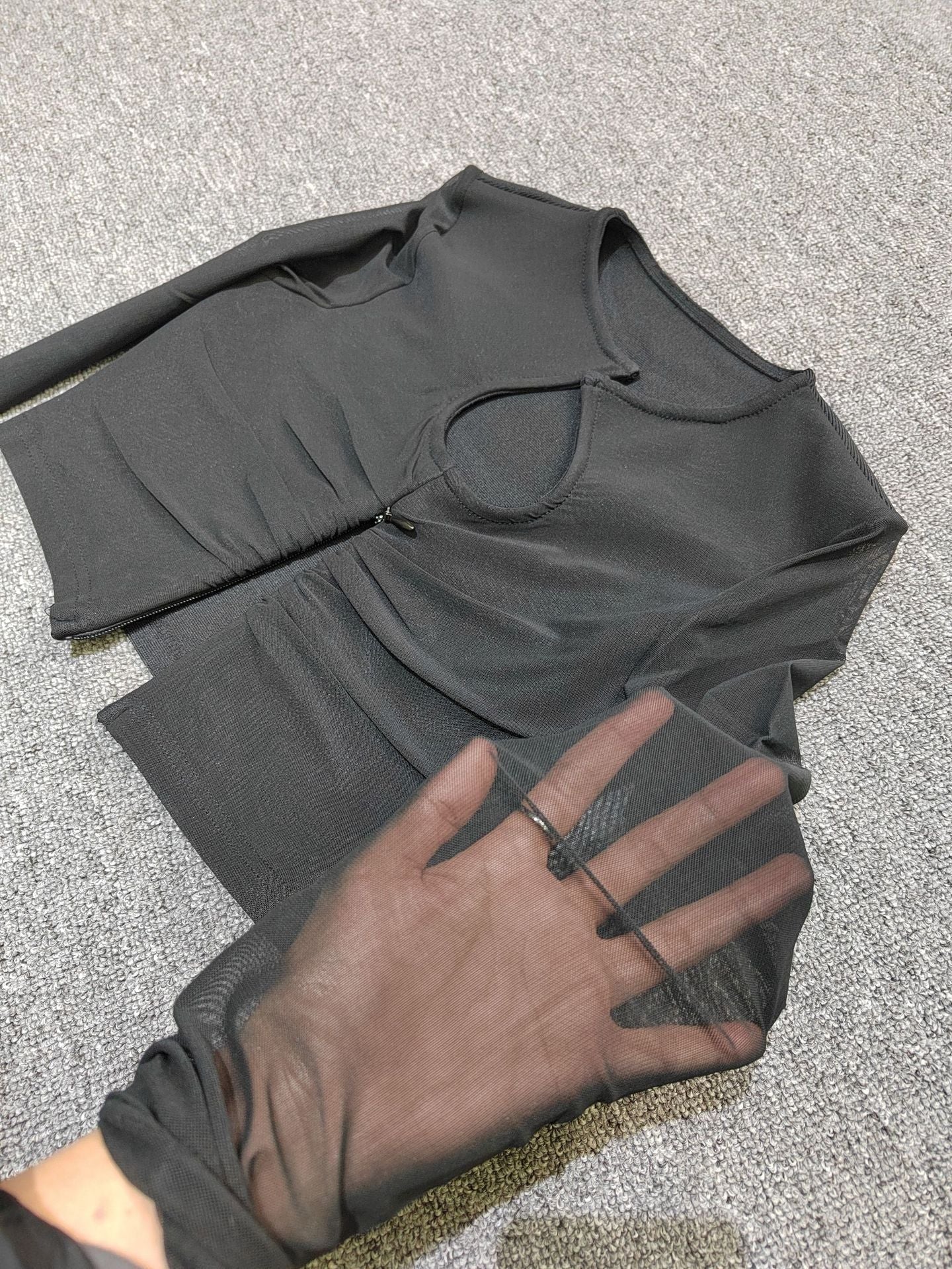 Winnal Black Long Mesh Sleeve Bandage Tops