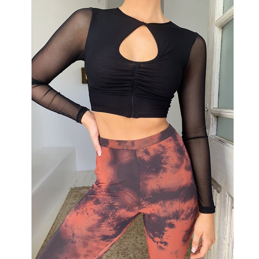Winnal Black Long Mesh Sleeve Bandage Tops