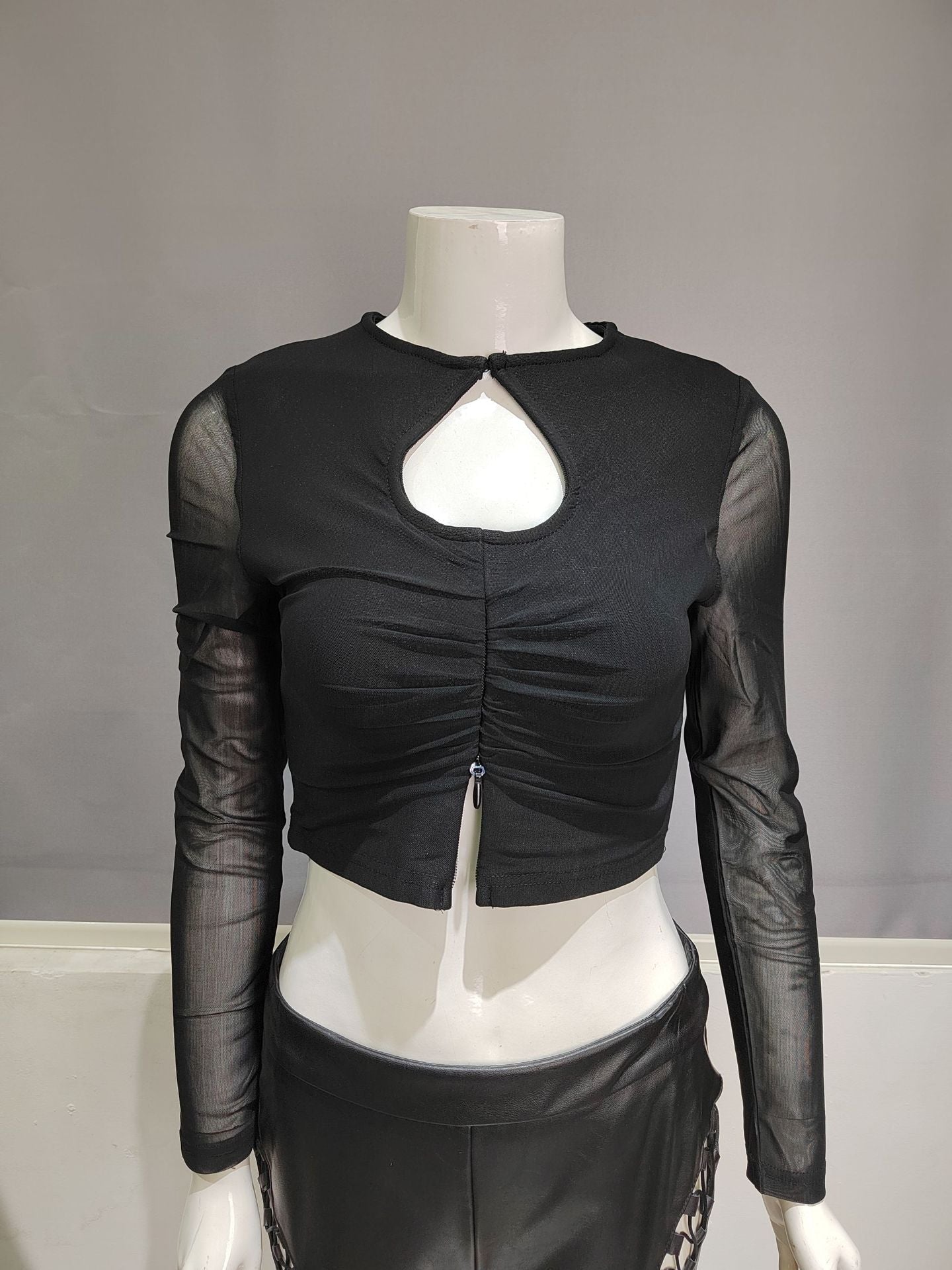 Winnal Black Long Mesh Sleeve Bandage Tops