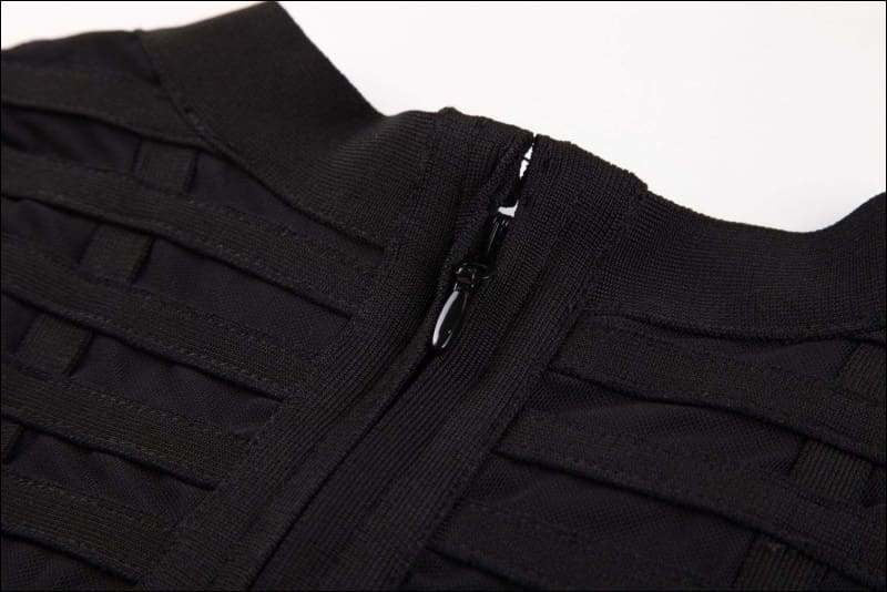 Winnal Black Long Sleeve Transparent Bandage Bodycon Dress With Studs Detailing