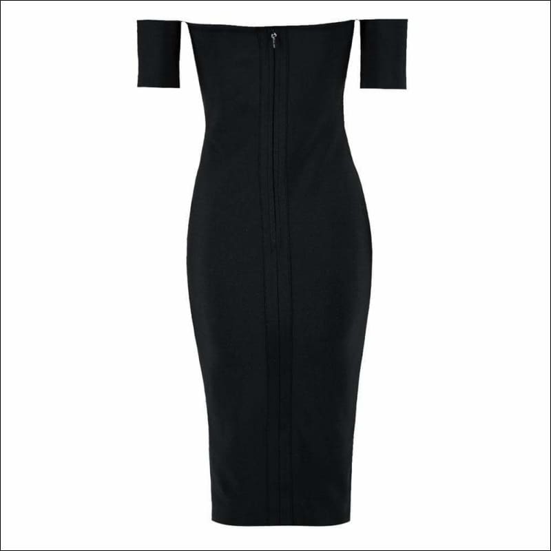 Winnal Black V neck Crisscross Off Shoulder Bodycon Dress