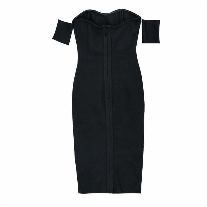 Winnal Black V neck Crisscross Off Shoulder Bodycon Dress