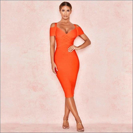 Winnal Classic shoulder style with short sleeves Backless Low V-neckline Knee length Mini Bandage Dress
