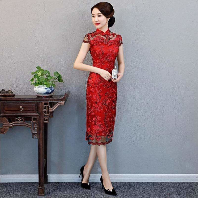 Winnal Floral Lace Cheongsam Dress