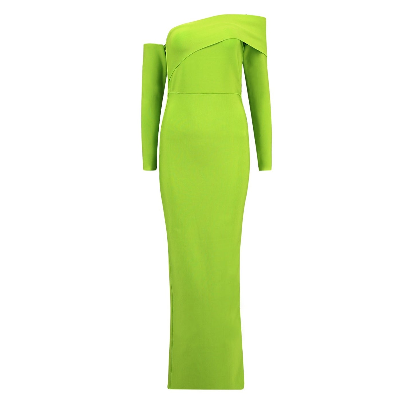 Winnal Fluorescent green off shoulder long sleeves backless bandage skirt back split banquet evening dress