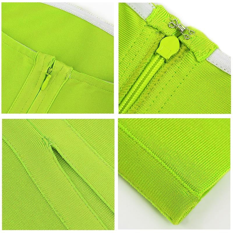 Winnal Fluorescent green off shoulder long sleeves backless bandage skirt back split banquet evening dress