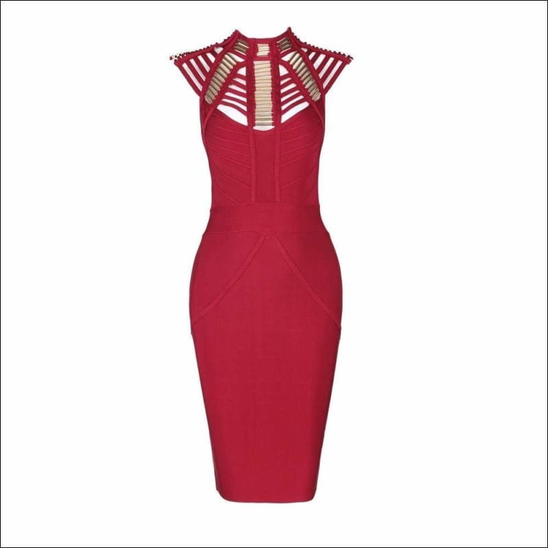 Winnal Lattice Cut Out Bodycon Bandage Dress With Gold Metal Wrap Detailing