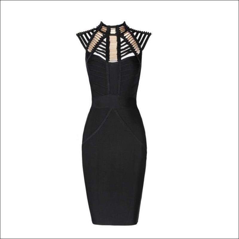 Winnal Lattice Cut Out Bodycon Bandage Dress With Gold Metal Wrap Detailing