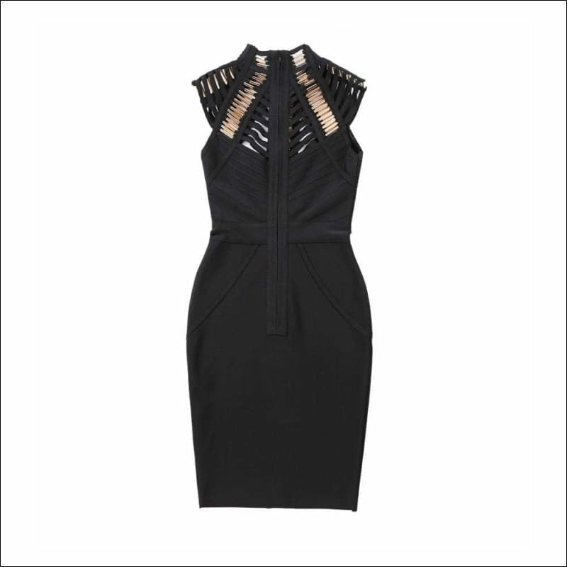 Winnal Lattice Cut Out Bodycon Bandage Dress With Gold Metal Wrap Detailing
