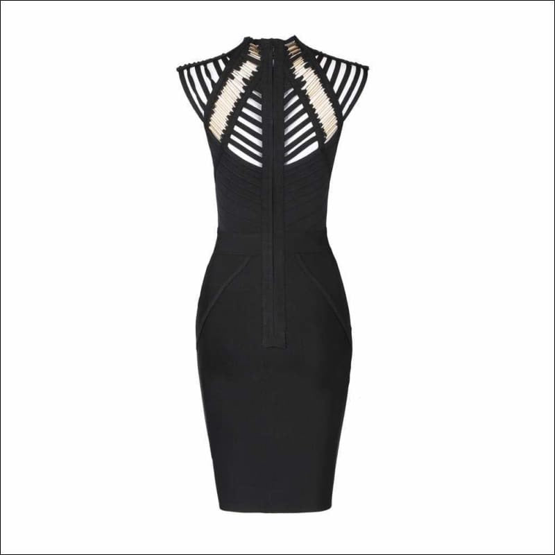 Winnal Lattice Cut Out Bodycon Bandage Dress With Gold Metal Wrap Detailing