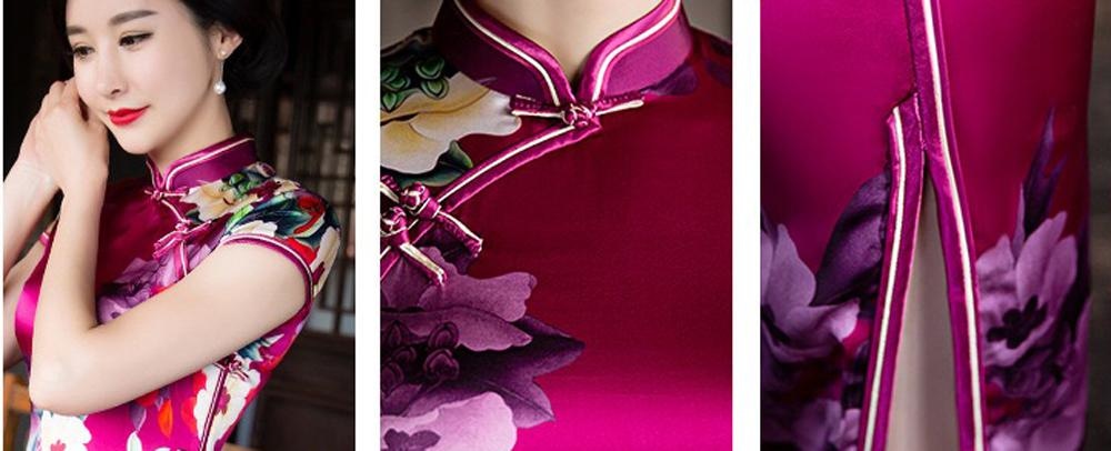 Winnal Long Cheongsam Dress Traditional Chinese Silk Qipao