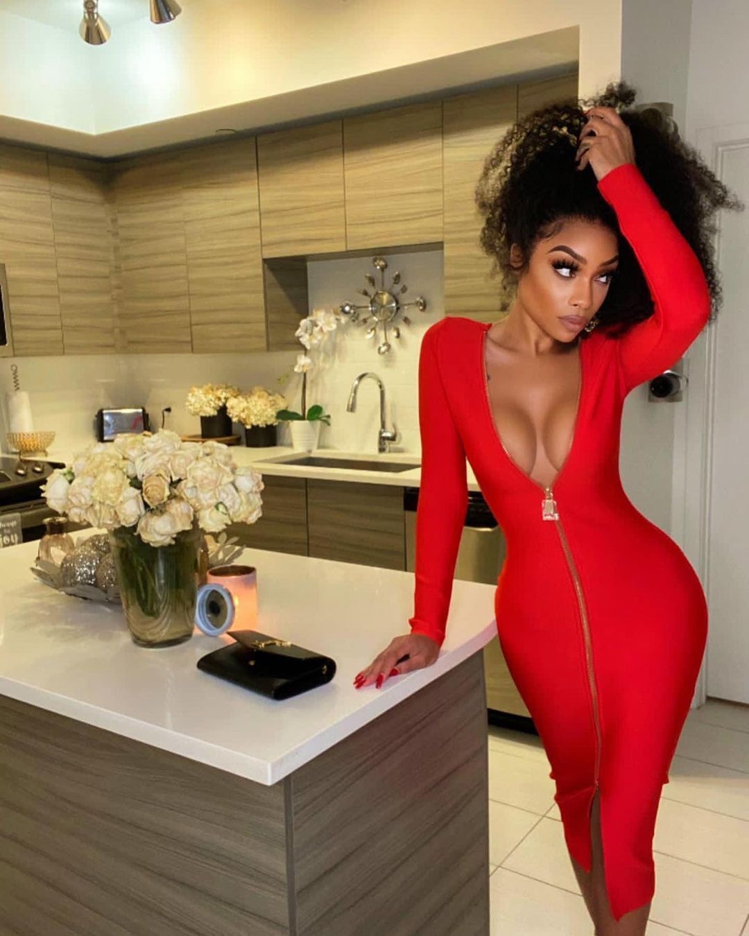 Winnal Long Sleeve Back Zipper Slit Bodycon Bandage Dress