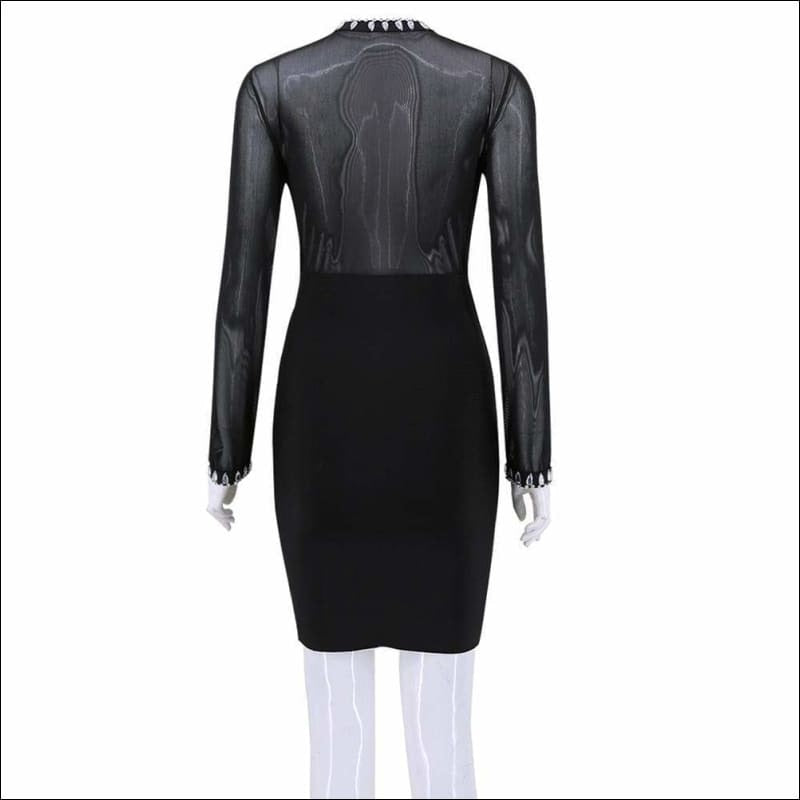 Winnal Long Sleeve Mesh Insert Bandage Dress With Crystal Trimming