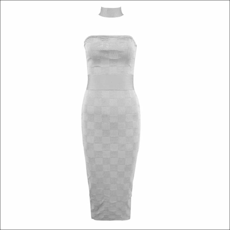 Winnal Off The Shoulder Midi Bodycon Dress With Choker Collar