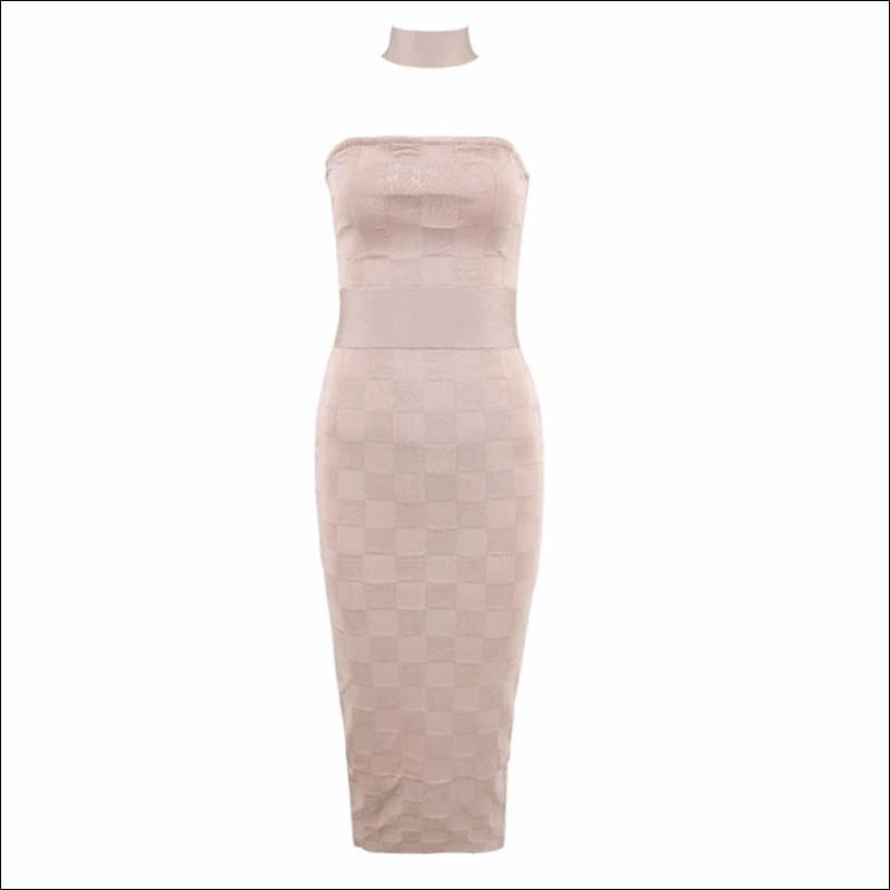 Winnal Off The Shoulder Midi Bodycon Dress With Choker Collar