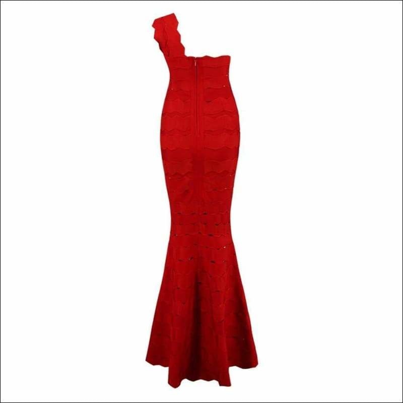 Winnal One Shoulder Strapless Sleeveless Cut Out Wave Hem Mermaid Prom Dresses