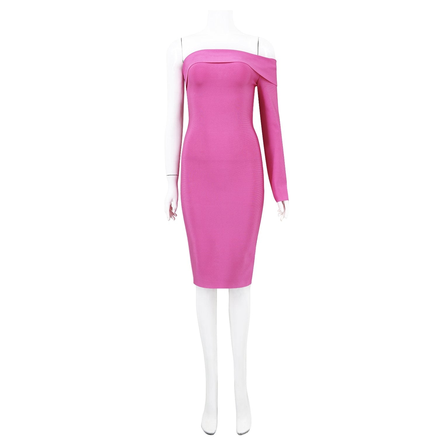 Winnal Peach Strapless Bandage Bodycon Midi Dress