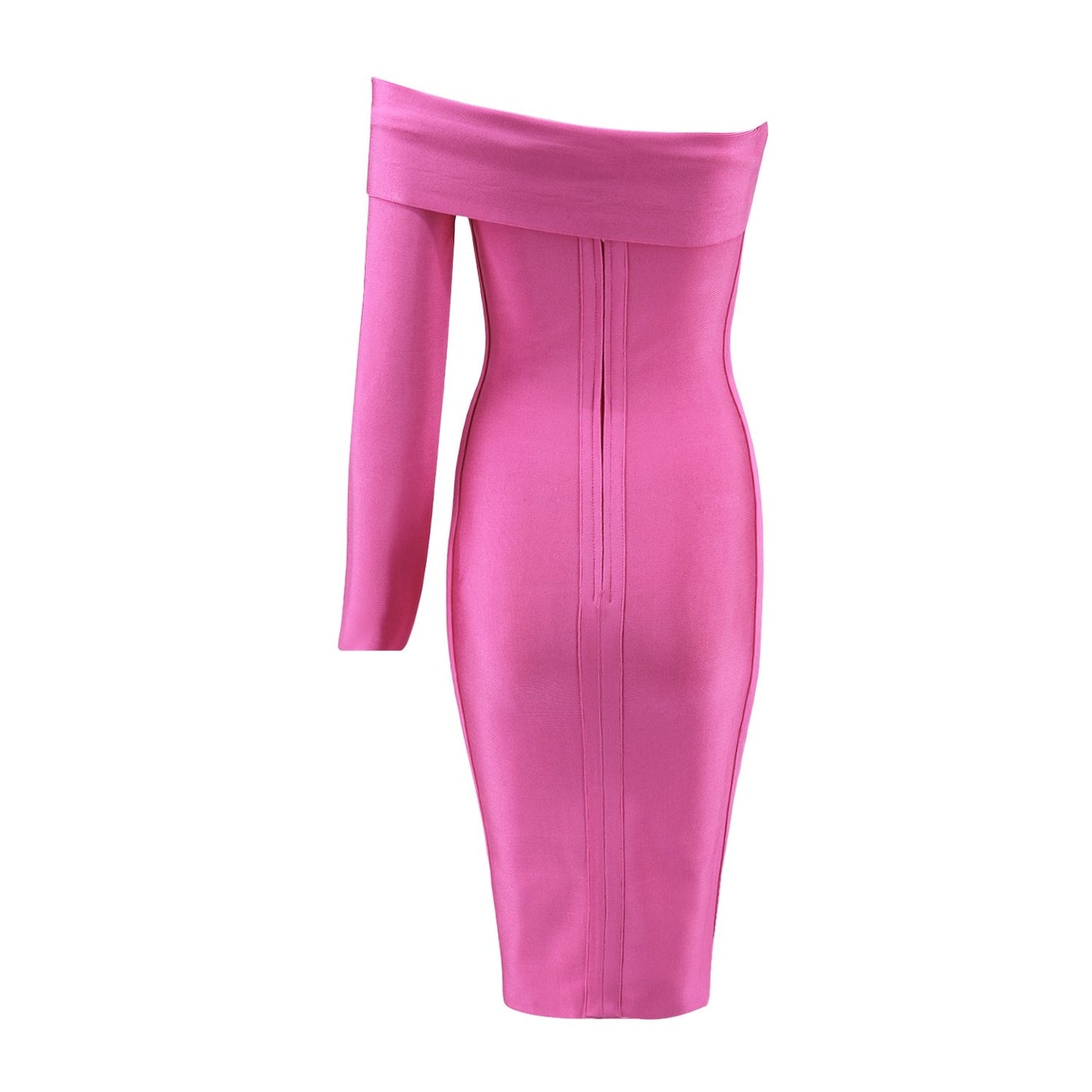 Winnal Peach Strapless Bandage Bodycon Midi Dress