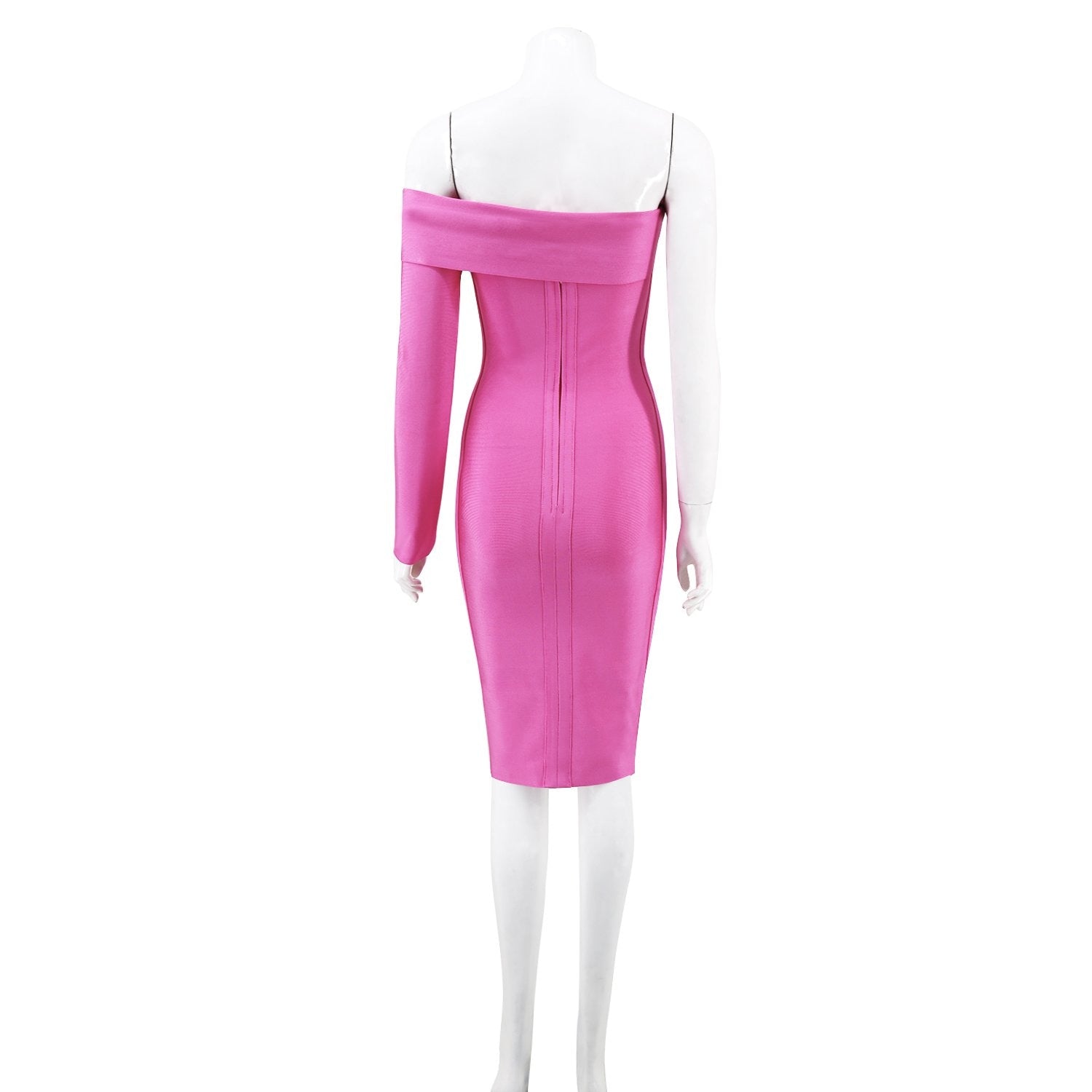 Winnal Peach Strapless Bandage Bodycon Midi Dress
