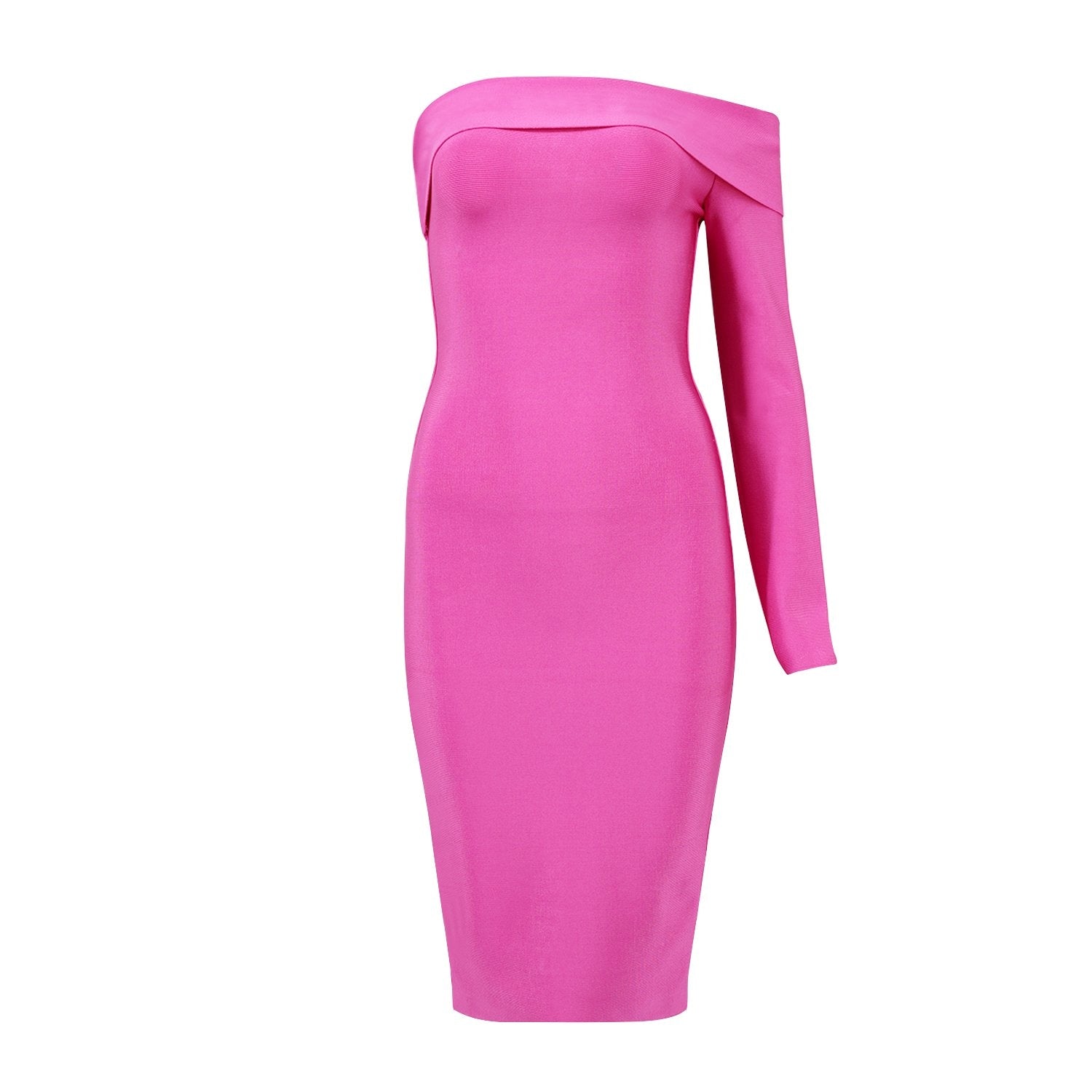 Winnal Peach Strapless Bandage Bodycon Midi Dress