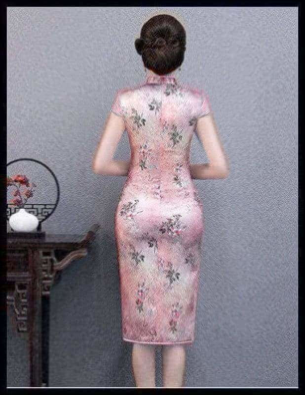 Winnal Real Silk Knee Length Cheongsam Floral Chinese Qipao Dress