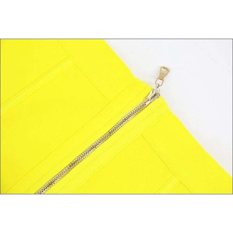 Winnal Round Neck Criss Cross Off Shoulder Short Sleeve Midi Cut Out Yellow Bandage Dress