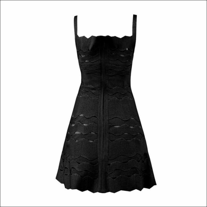 Winnal Scalloped strips shoulder Hollow out body fit and flare dress