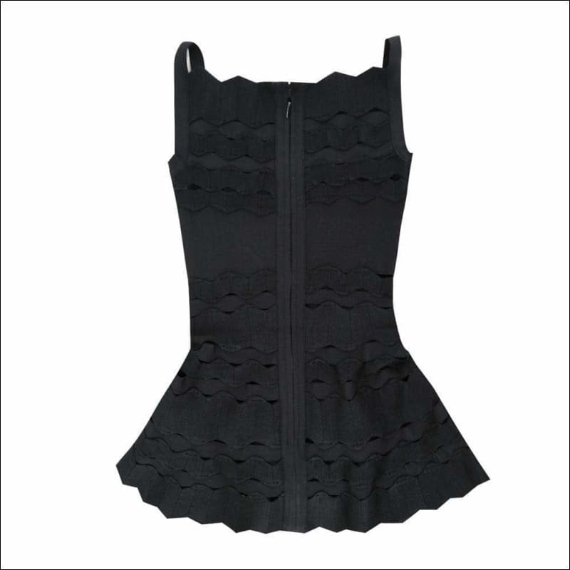 Winnal Scalloped strips shoulder Hollow out body fit and flare dress