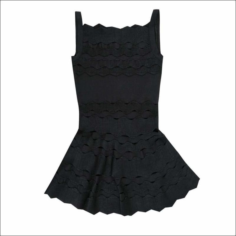 Winnal Scalloped strips shoulder Hollow out body fit and flare dress