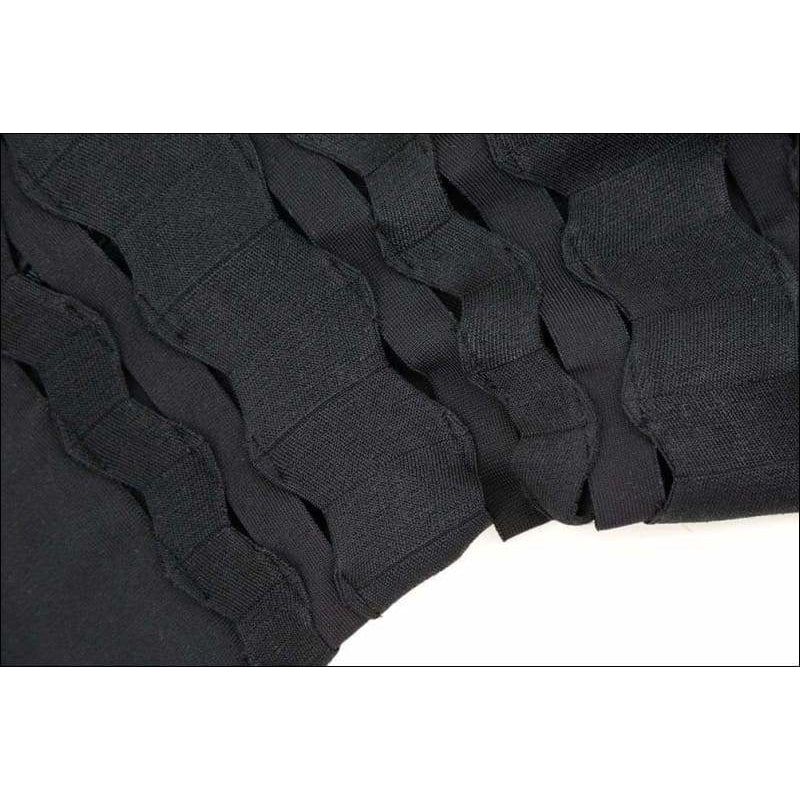 Winnal Scalloped strips shoulder Hollow out body fit and flare dress