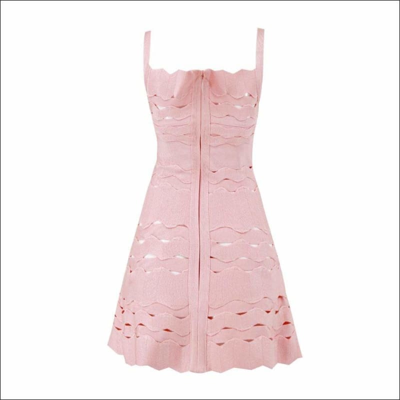 Winnal Scalloped strips shoulder Hollow out body fit and flare dress