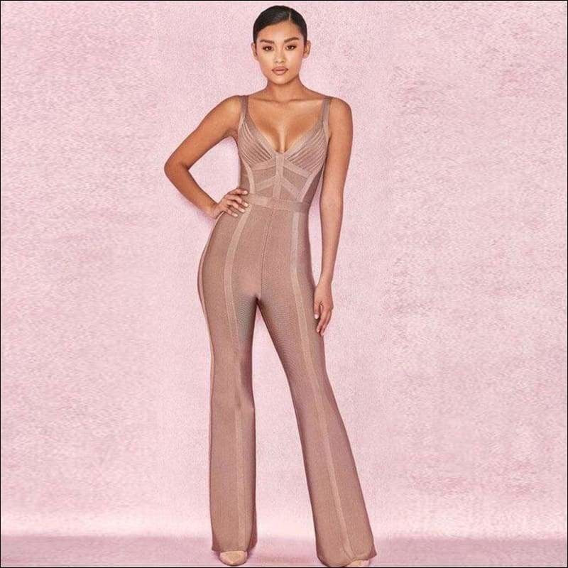 Winnal Sexy Jumpsuit Sleeveless V Neck Long Pants Wideth Back Zip